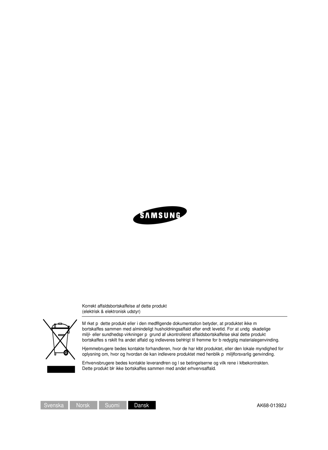 Samsung DVD-HR750/XEE manual Svenska Norsk Suomi Dansk 