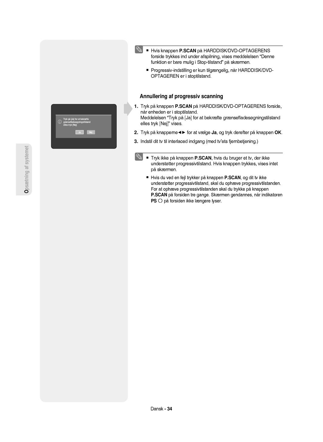 Samsung DVD-HR750/XEE manual Annullering af progressiv scanning 