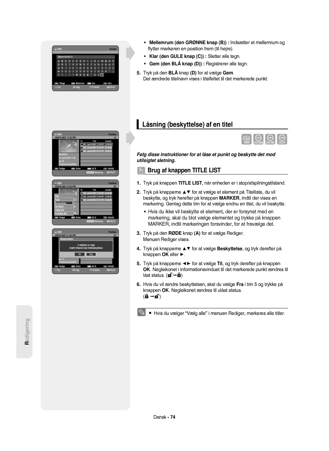 Samsung DVD-HR750/XEE manual Låsning beskyttelse af en titel, SportsA1, Til Fra 