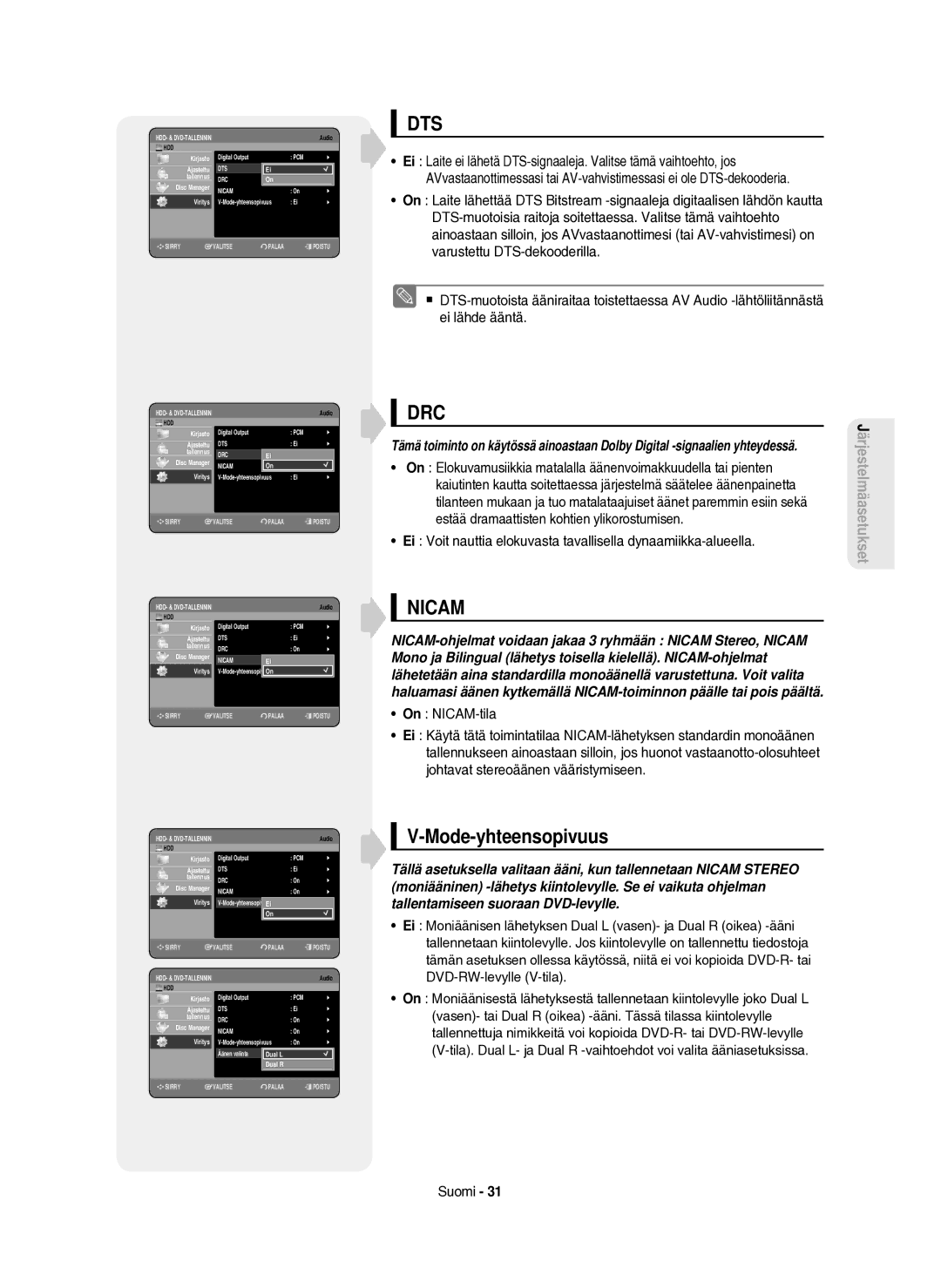 Samsung DVD-HR750/XEE manual Mode-yhteensopivuus, On NICAM-tila 