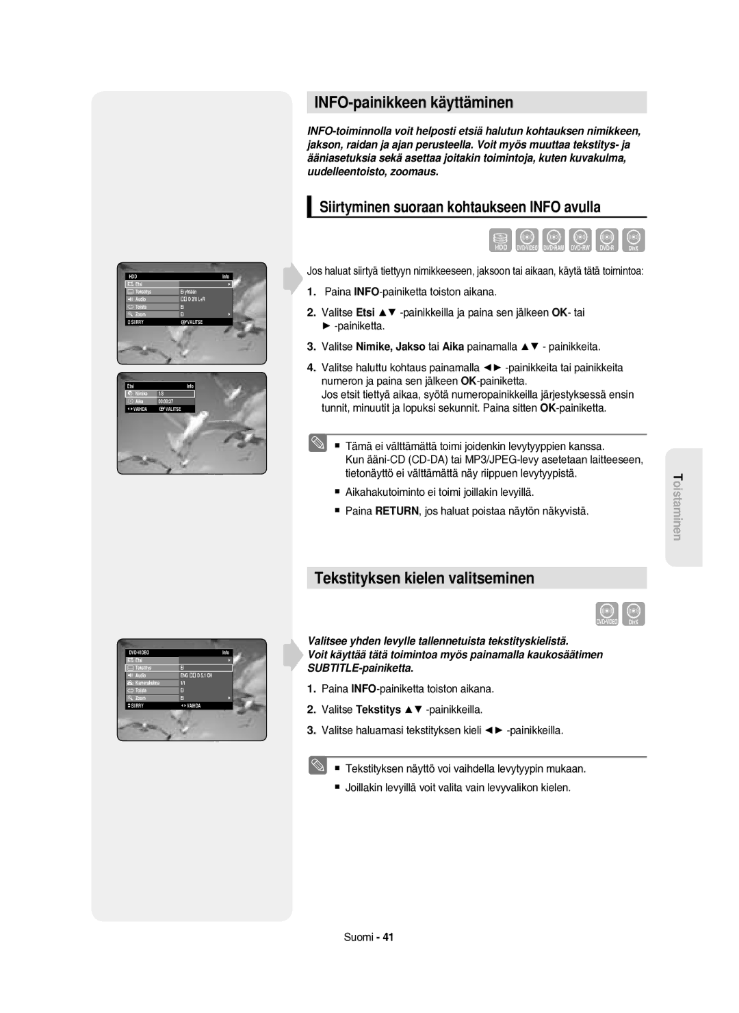 Samsung DVD-HR750/XEE manual INFO-painikkeen käyttäminen, Tekstityksen kielen valitseminen 