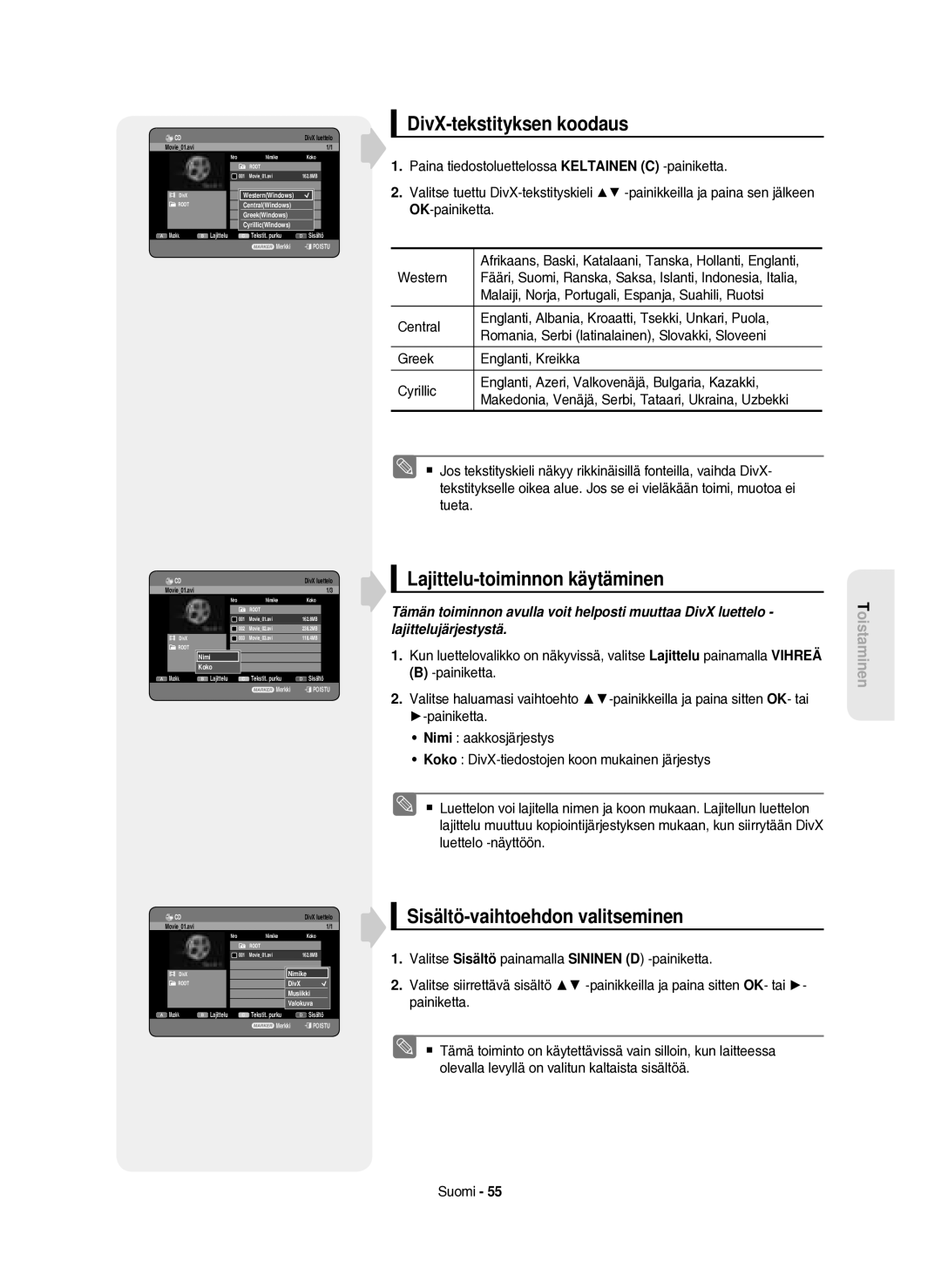 Samsung DVD-HR750/XEE manual DivX-tekstityksen koodaus, Western, Malaiji, Norja, Portugali, Espanja, Suahili, Ruotsi 