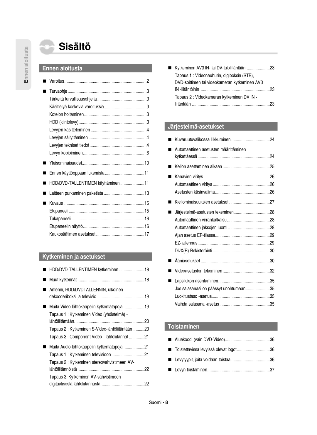 Samsung DVD-HR750/XEE manual  Automaattinen asetusten määrittäminen,  Antenni, HDD/DVDTALLENNIN, ulkoinen 