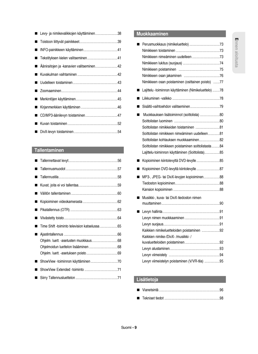 Samsung DVD-HR750/XEE manual  Musiikki-, kuva- tai DivX-tiedoston nimen,  Ääniraitojen ja -kanavien valitseminen 