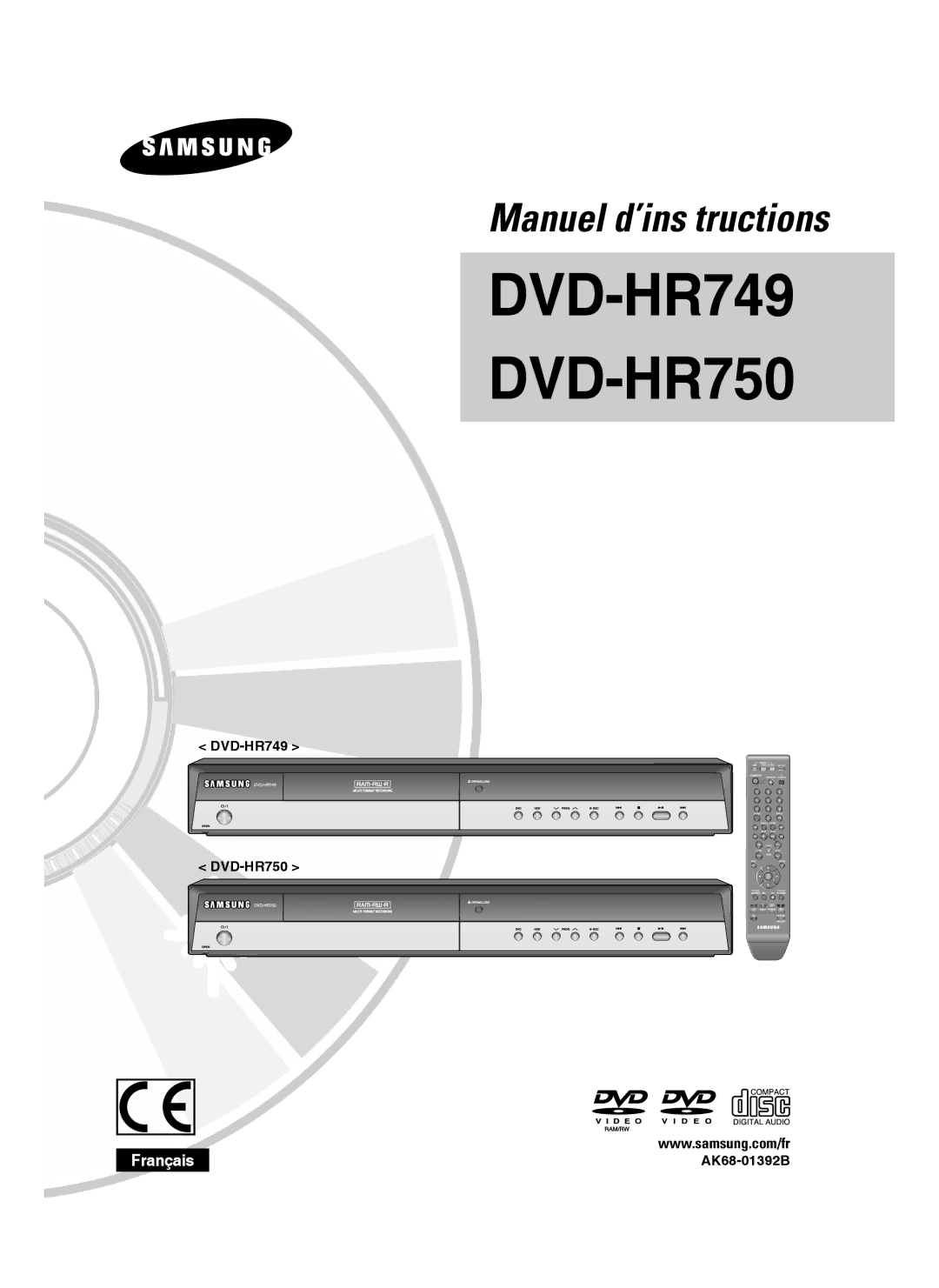 Samsung DVD-HR750/XEF manual DVD-HR749 DVD-HR750 