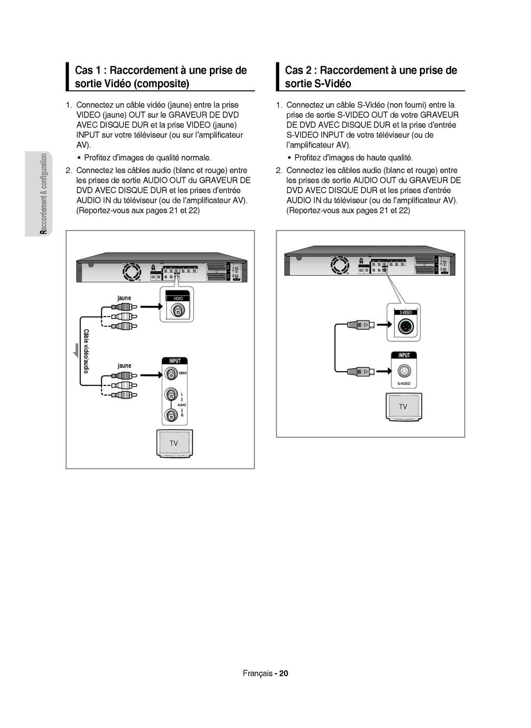 Samsung DVD-HR750/XEF manual Cas 1 Raccordement à une prise de sortie Vidéo composite, Proﬁtez d’images de qualité normale 