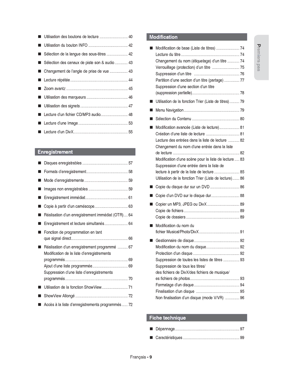 Samsung DVD-HR750/XEF manual  Fonction de programmation en tant, Modification de la liste d’enregistrements 