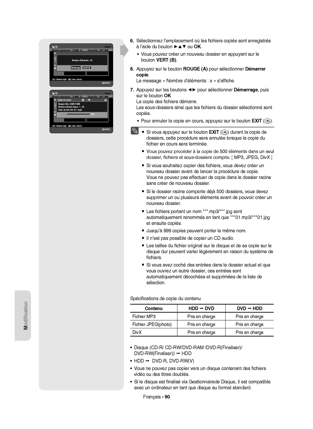 Samsung DVD-HR750/XEF manual Fichier MP3, Démarrage, SourceCopie DVDen cours 