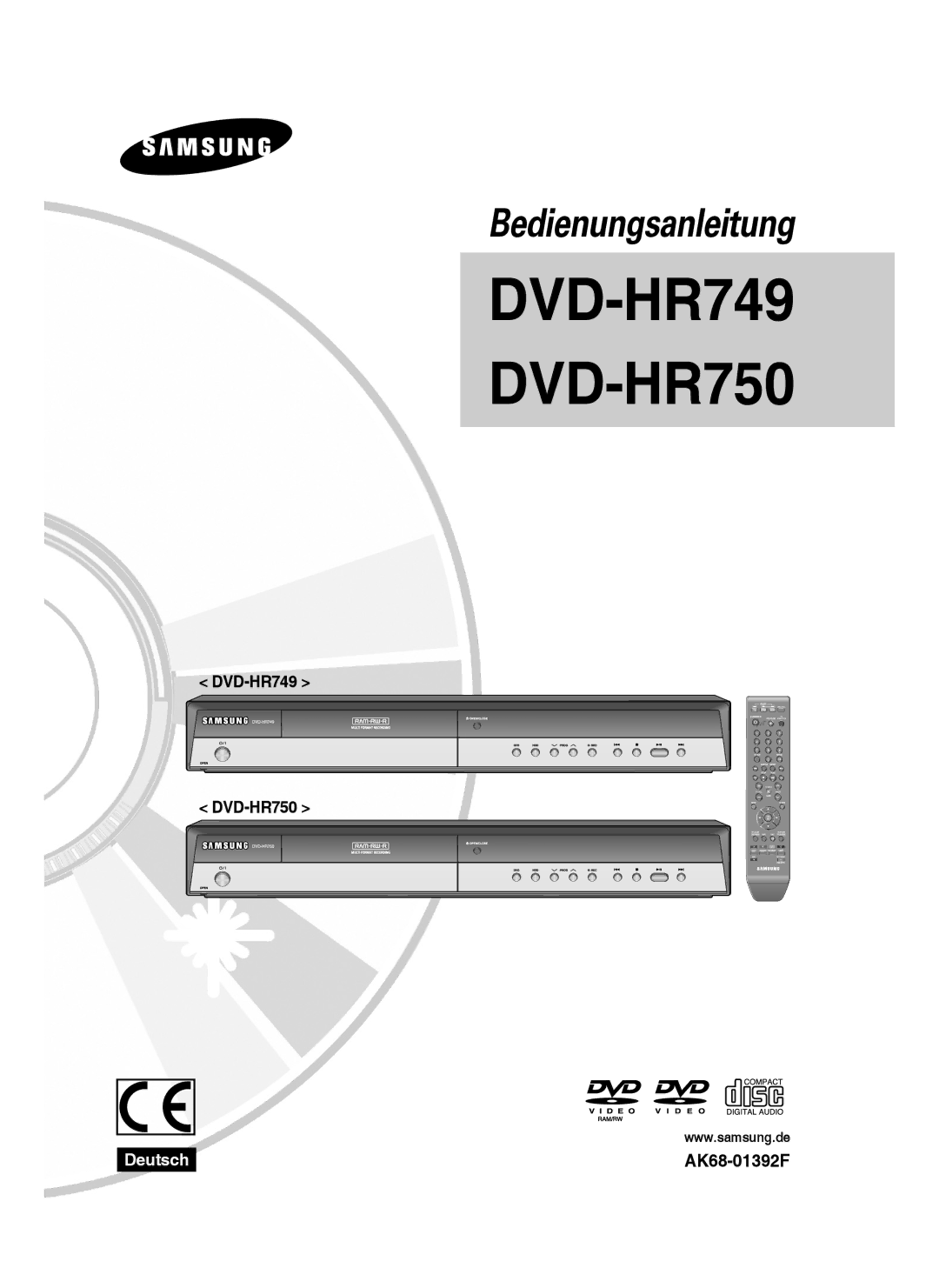 Samsung DVD-HR750/XEB, DVD-HR750/XEG, DVD-HR750/AUS, DVD-HR749/XEG manual DVD-HR749 DVD-HR750 