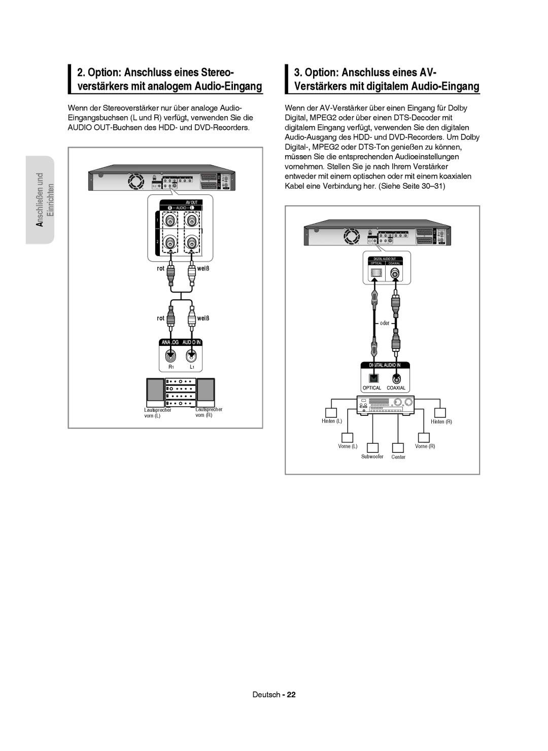 Samsung DVD-HR750/AUS, DVD-HR750/XEG, DVD-HR750/XEB, DVD-HR749/XEG manual Anschließen und Einrichten 