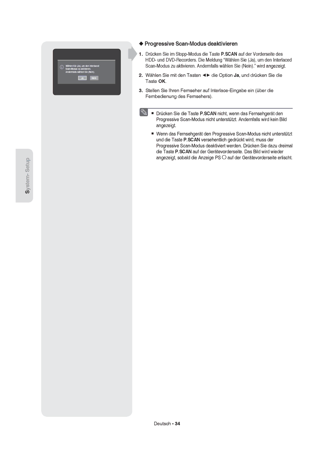 Samsung DVD-HR750/AUS, DVD-HR750/XEG, DVD-HR750/XEB, DVD-HR749/XEG manual Progressive Scan-Modus deaktivieren 