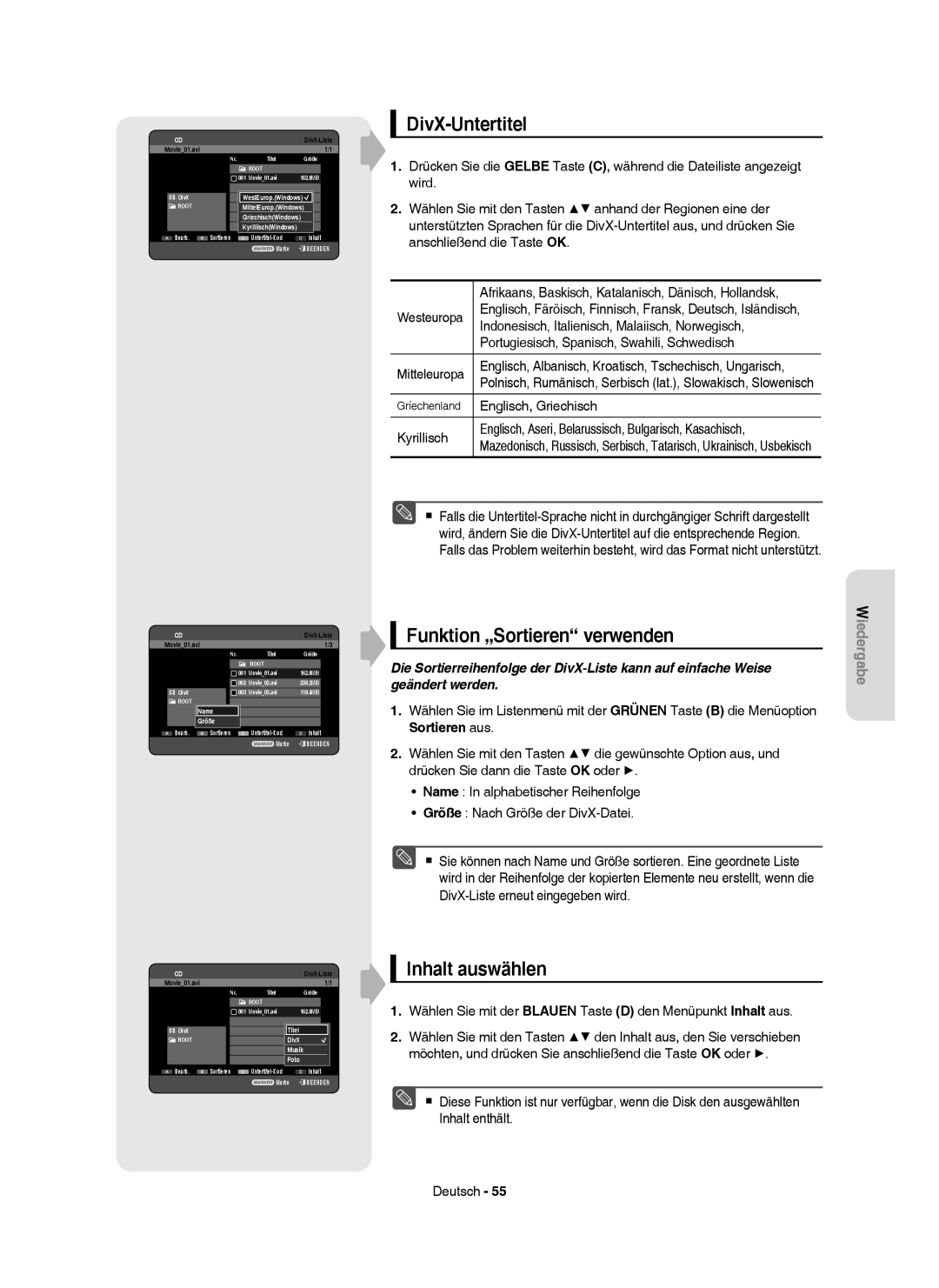 Samsung DVD-HR749/XEG, DVD-HR750/XEG, DVD-HR750/XEB, DVD-HR750/AUS manual DivX-Untertitel, Englisch, Griechisch 