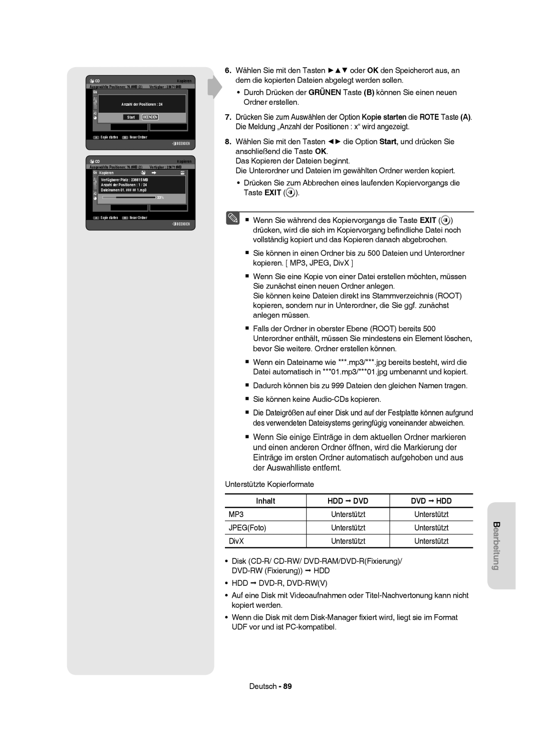 Samsung DVD-HR750/XEB, DVD-HR750/XEG manual Disk CD-R/ CD-RW/ DVD-RAM/DVD-RFixierung DVD-RW Fixierung, Der Positionen, Start 