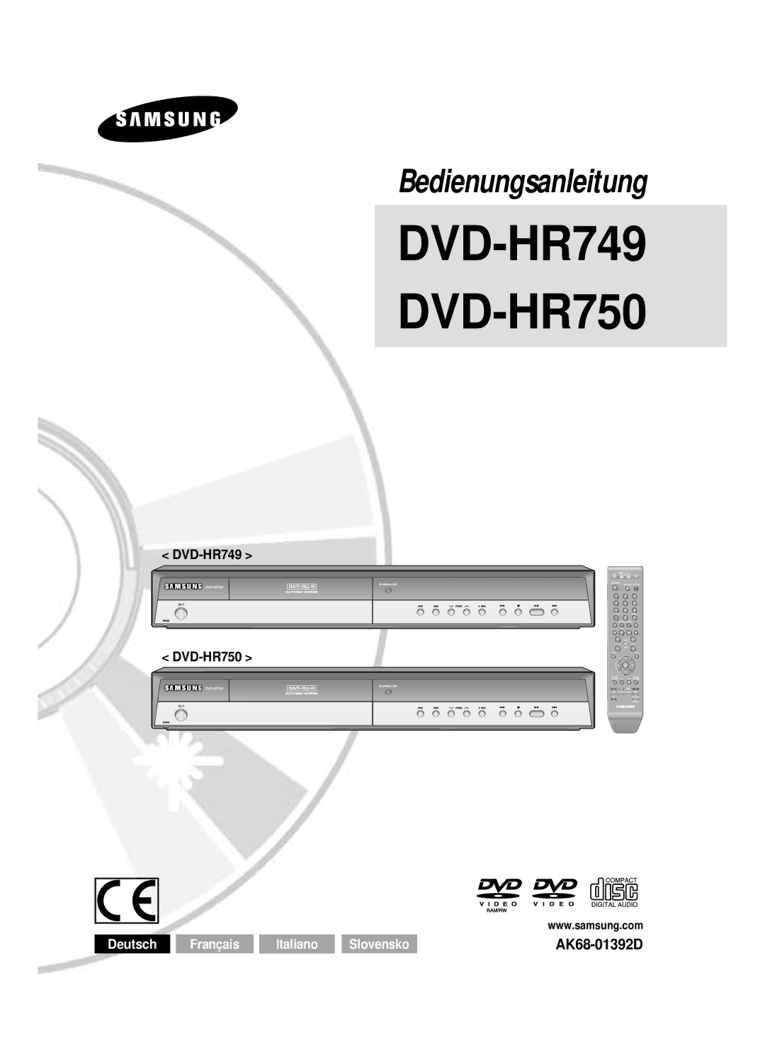 Samsung DVD-HR750/XEB, DVD-HR750/XEG, DVD-HR750/AUS manual DVD-HR749 DVD-HR750 