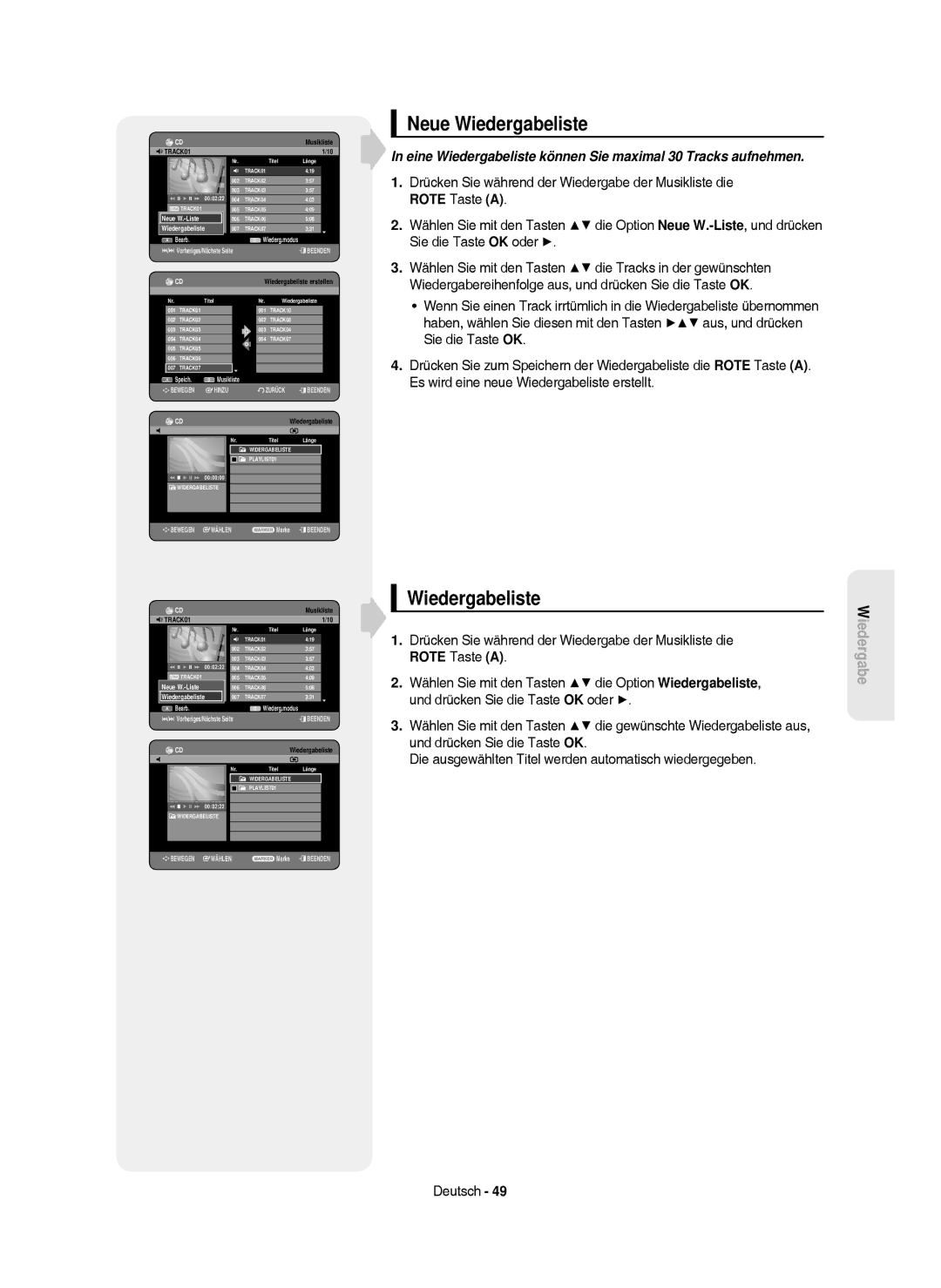 Samsung DVD-HR750/XEB, DVD-HR750/XEG, DVD-HR750/AUS manual Neue Wiedergabeliste, Neue W.-Liste 