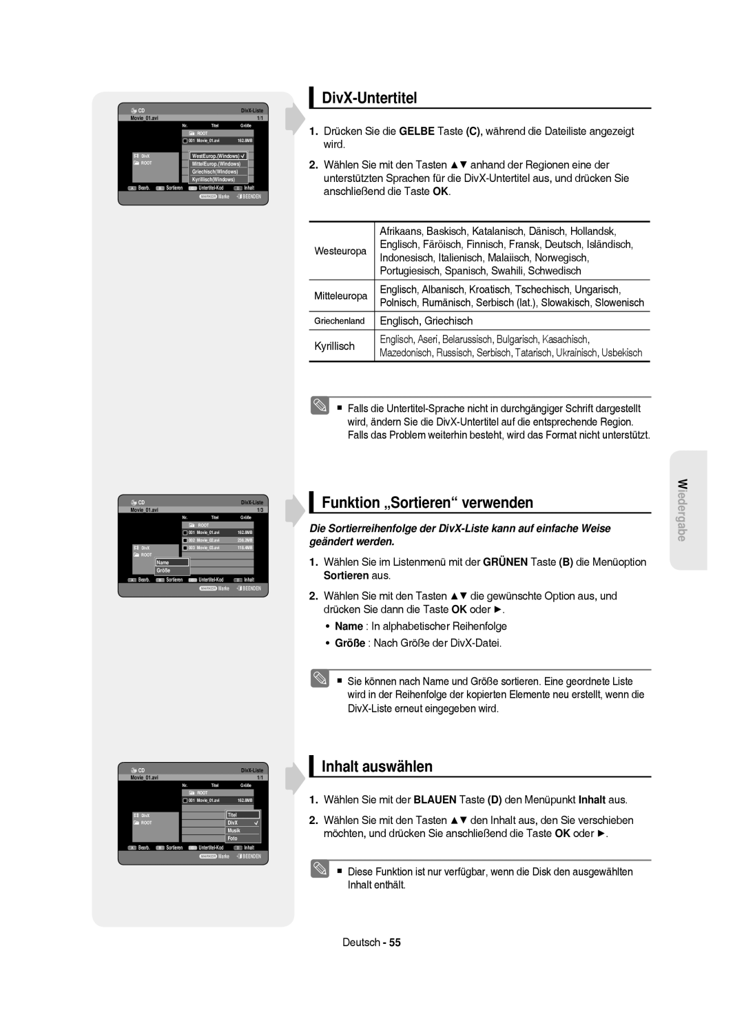 Samsung DVD-HR750/XEB, DVD-HR750/XEG, DVD-HR750/AUS manual DivX-Untertitel, Englisch, Griechisch 