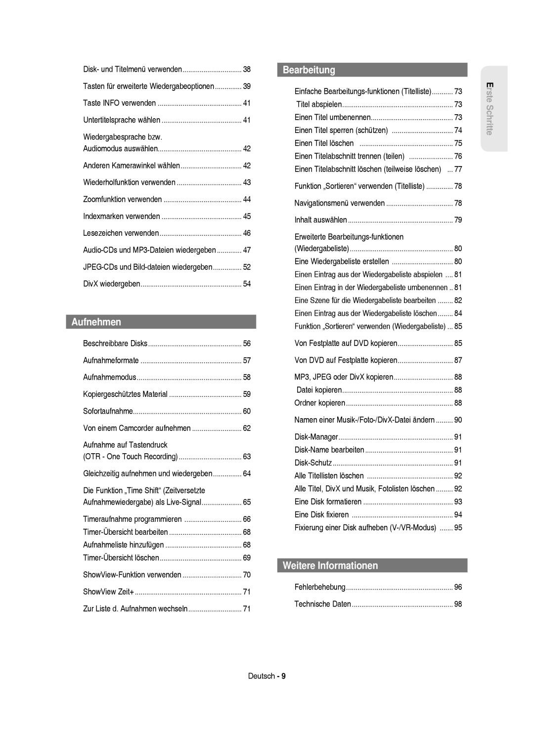 Samsung DVD-HR750/XEG, DVD-HR750/XEB, DVD-HR750/AUS manual Eine Wiedergabeliste erstellen, Datei kopieren, Eine Disk fixieren 