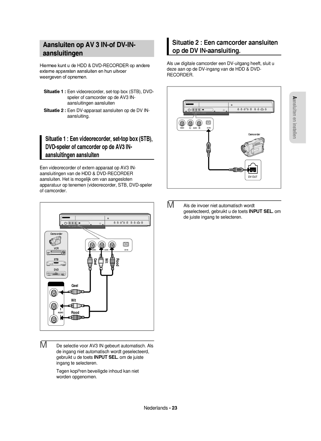 Samsung DVD-HR750/XEB, DVD-HR750/XEG, DVD-HR750/AUS manual Aansluiten op AV 3 IN-of DV-IN Aansluitingen 