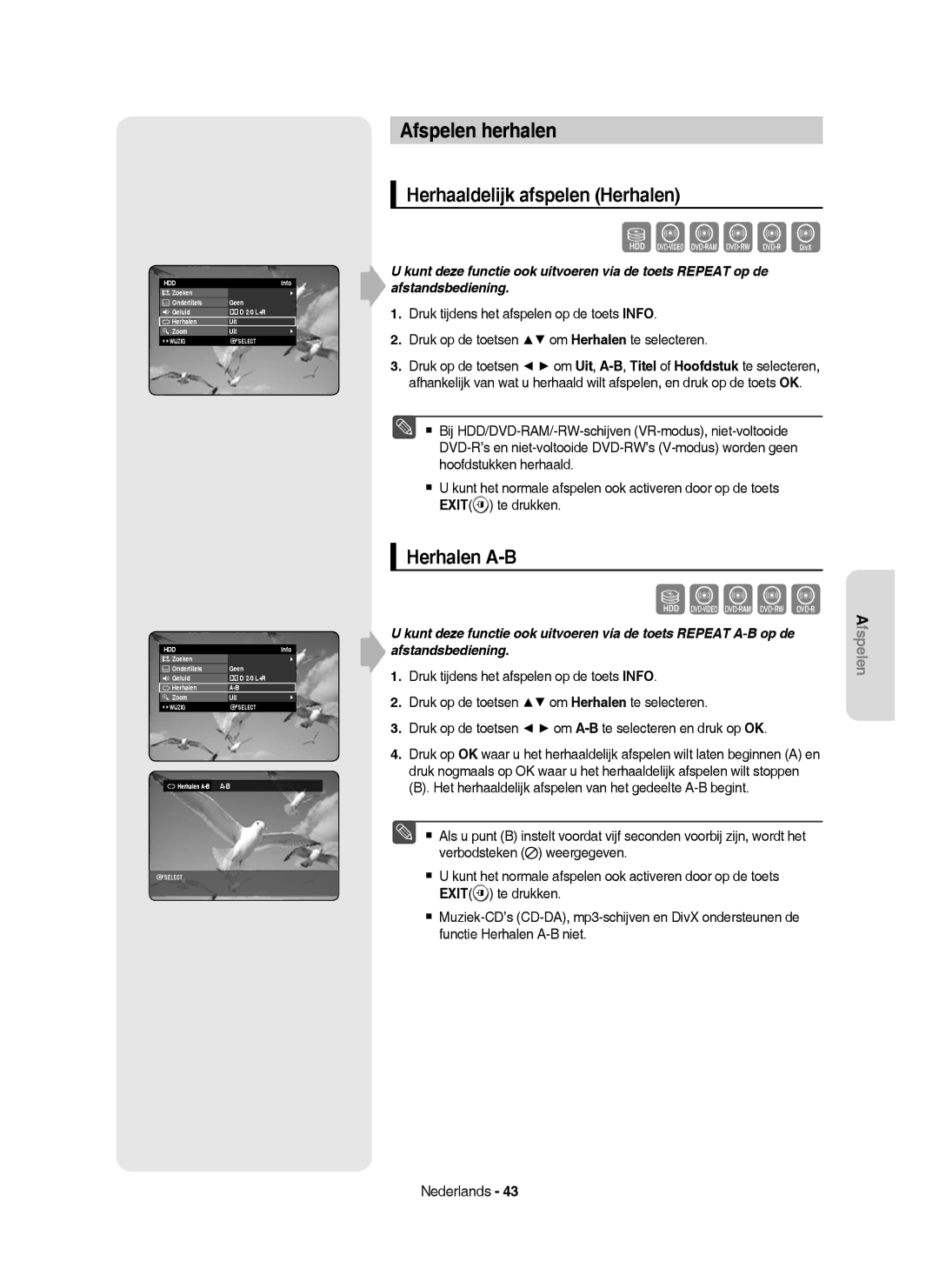 Samsung DVD-HR750/XEG, DVD-HR750/XEB manual Afspelen herhalen, Herhaaldelijk afspelen Herhalen, Herhalen A-B A-B 