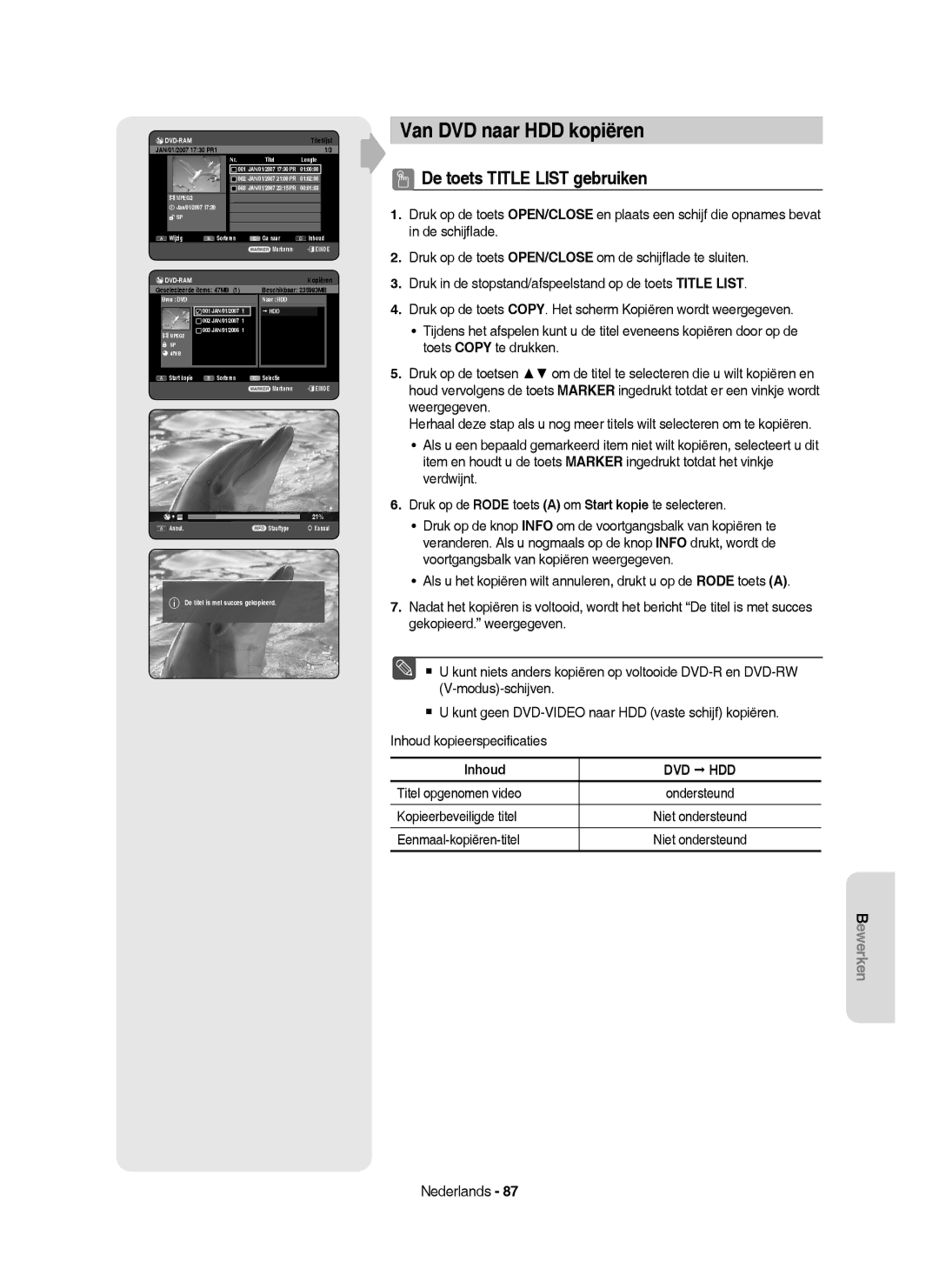 Samsung DVD-HR750/AUS, DVD-HR750/XEG manual Van DVD naar HDD kopiëren, Kopieerbeveiligde titel, Eenmaal-kopiëren-titel 