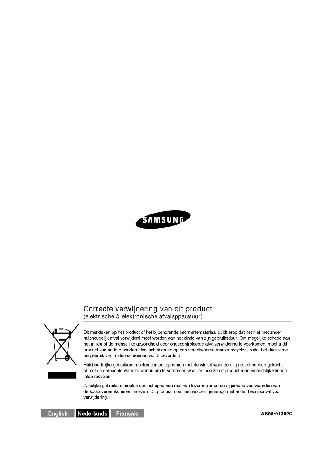 Samsung DVD-HR750/AUS, DVD-HR750/XEG, DVD-HR750/XEB manual Correcte verwijdering van dit product 