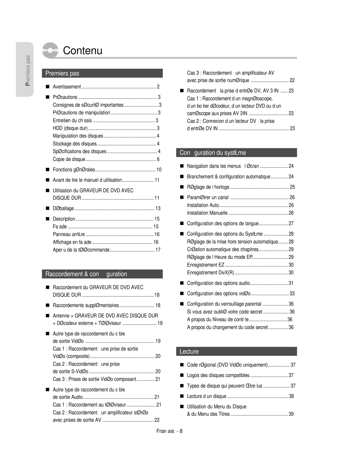 Samsung DVD-HR750/XEB, DVD-HR750/XEG, DVD-HR750/AUS manual Contenu 