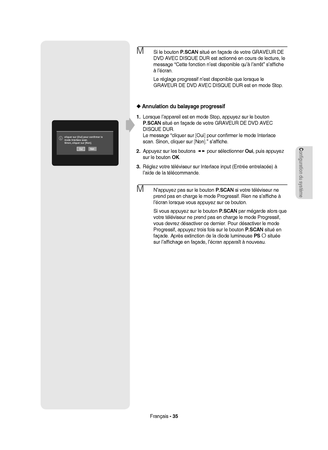 Samsung DVD-HR750/XEB, DVD-HR750/XEG, DVD-HR750/AUS manual Annulation du balayage progressif 