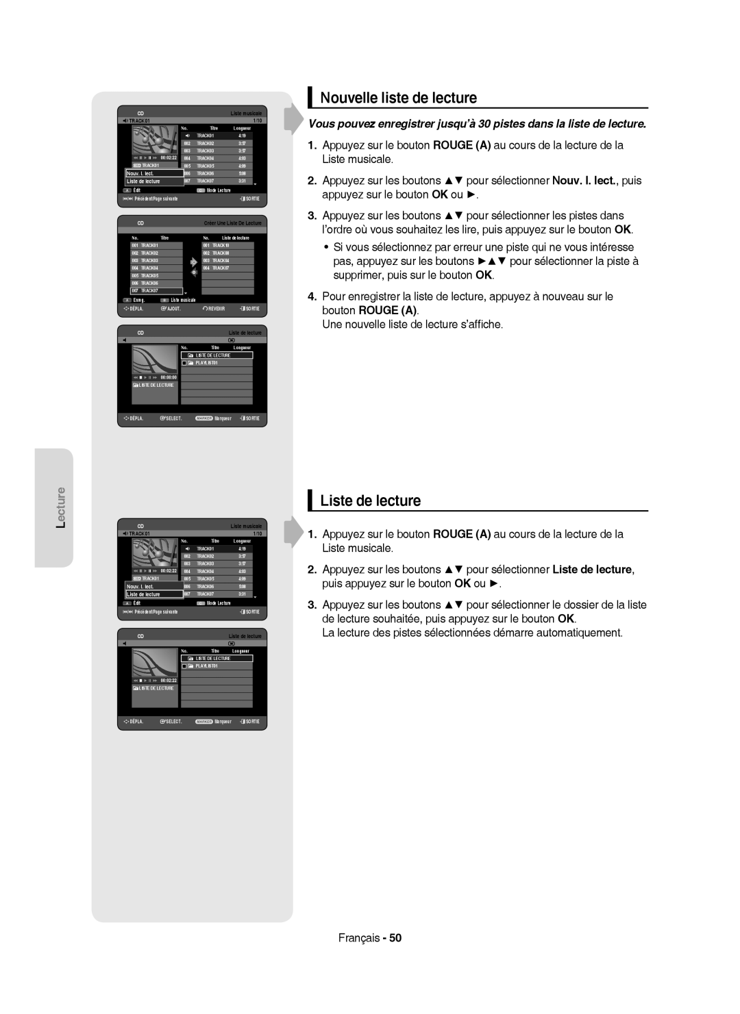 Samsung DVD-HR750/XEB, DVD-HR750/XEG, DVD-HR750/AUS manual Nouvelle liste de lecture, Liste de lecture, Nouv. l. lect 