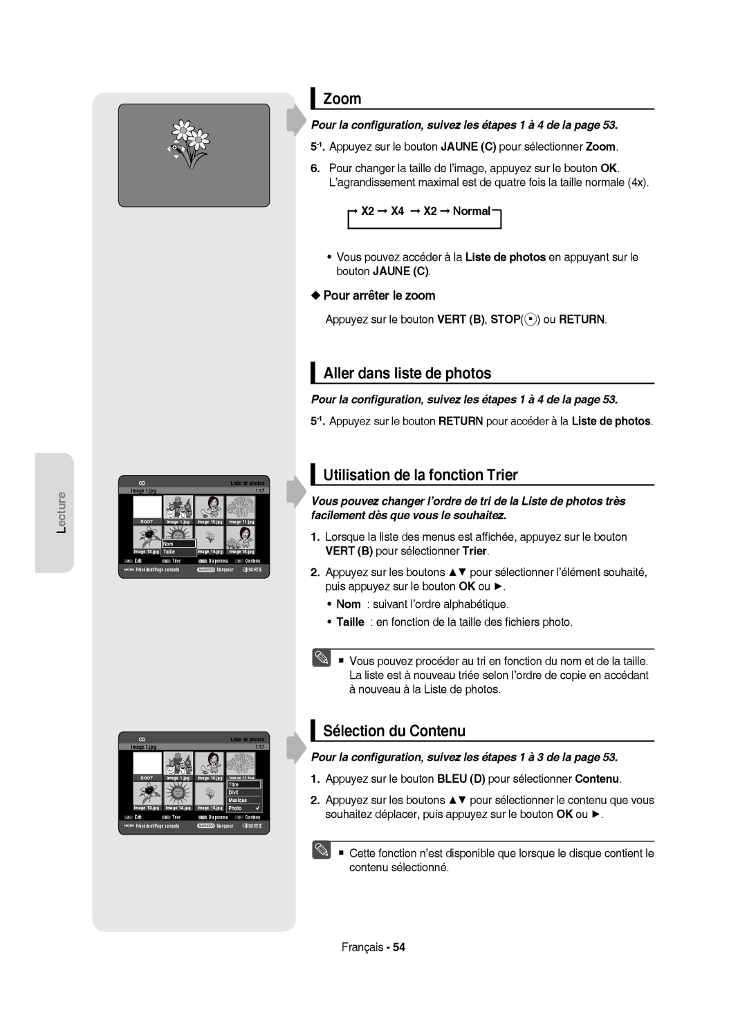 Samsung DVD-HR750/AUS, DVD-HR750/XEG, DVD-HR750/XEB manual Aller dans liste de photos, Pour arrêter le zoom 