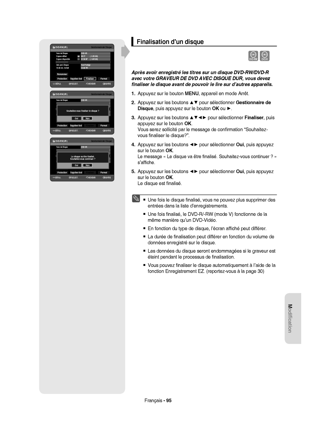 Samsung DVD-HR750/XEB, DVD-HR750/XEG, DVD-HR750/AUS manual Finalisation d’un disque, Finaliser Format 