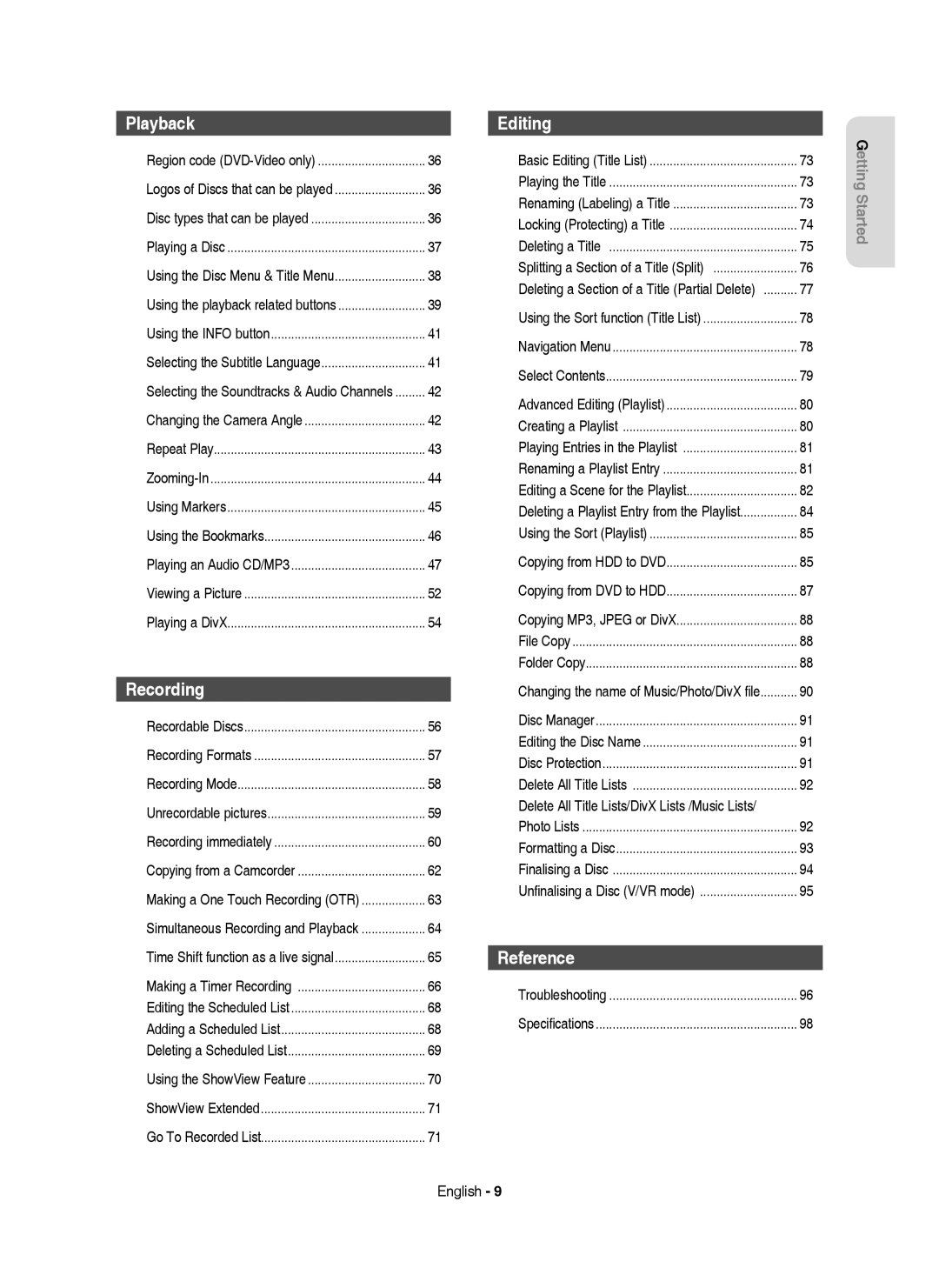 Samsung DVD-HR750/XEG, DVD-HR750/XEB manual Deleting a Scheduled List, Editing the Disc Name, Unfinalising a Disc V/VR mode 