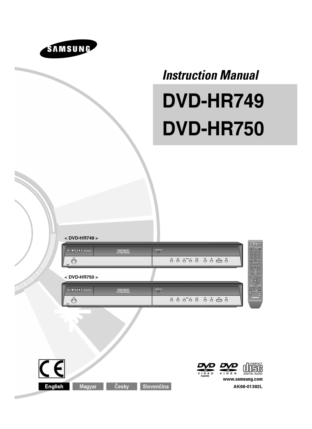 Samsung DVD-HR750/XEH manual DVD-HR749 DVD-HR750 