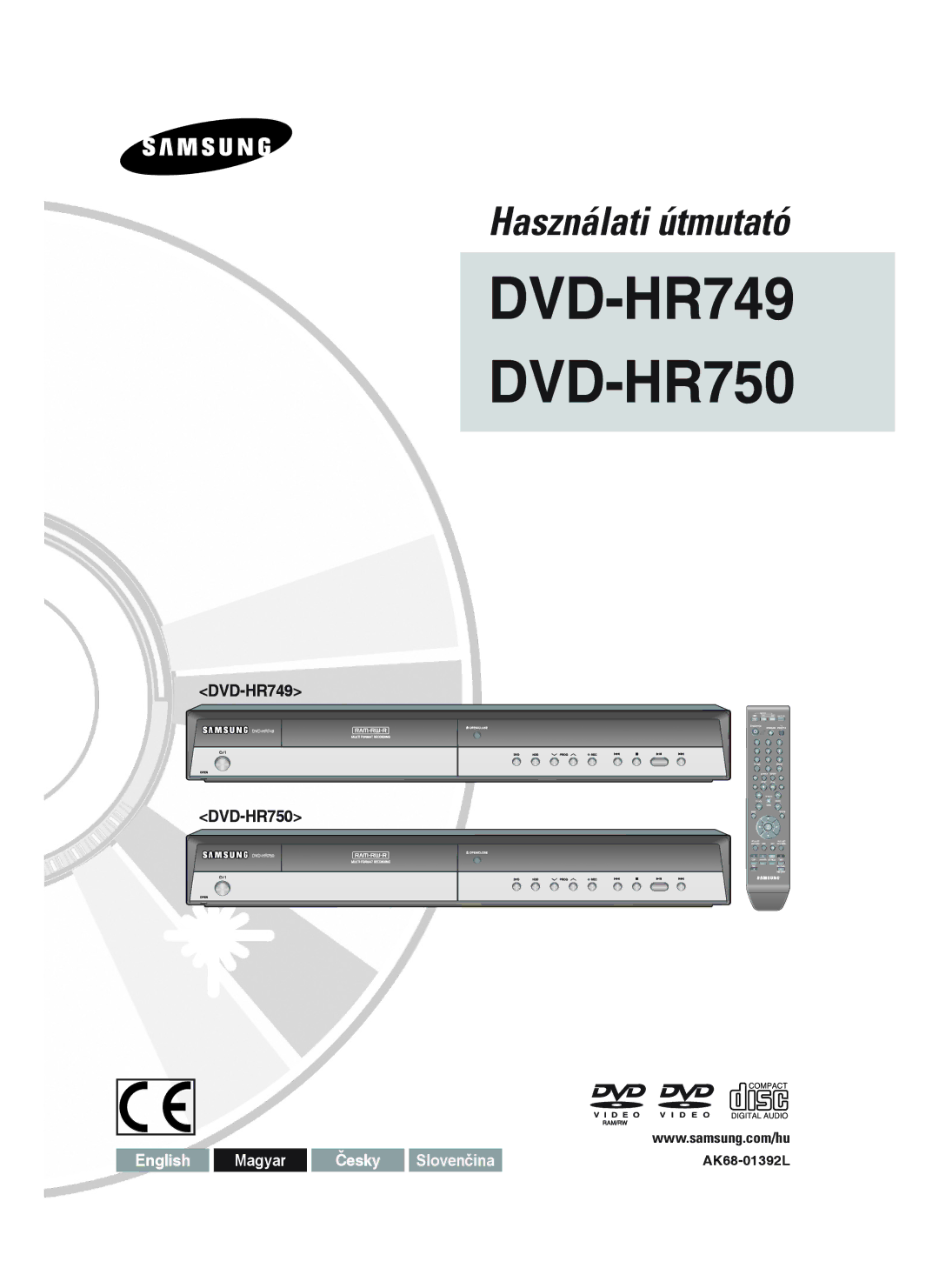 Samsung DVD-HR750/XEH manual DVD-HR749 DVD-HR750, AK68-01392L 