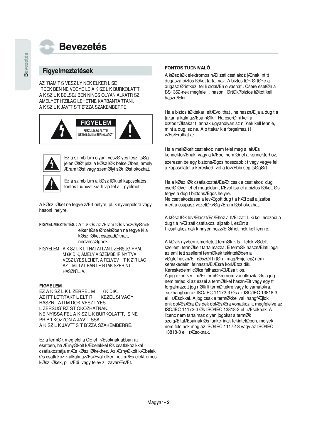 Samsung DVD-HR750/XEH manual Bevezetés, Figyelmeztetések 