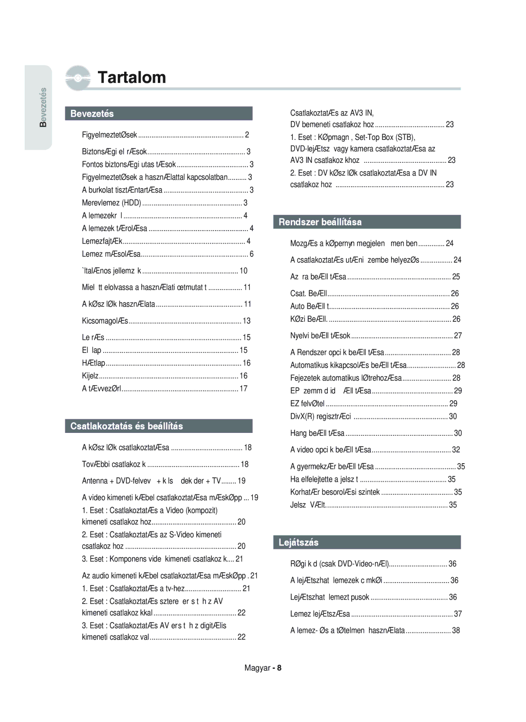 Samsung DVD-HR750/XEH manual Tartalom 