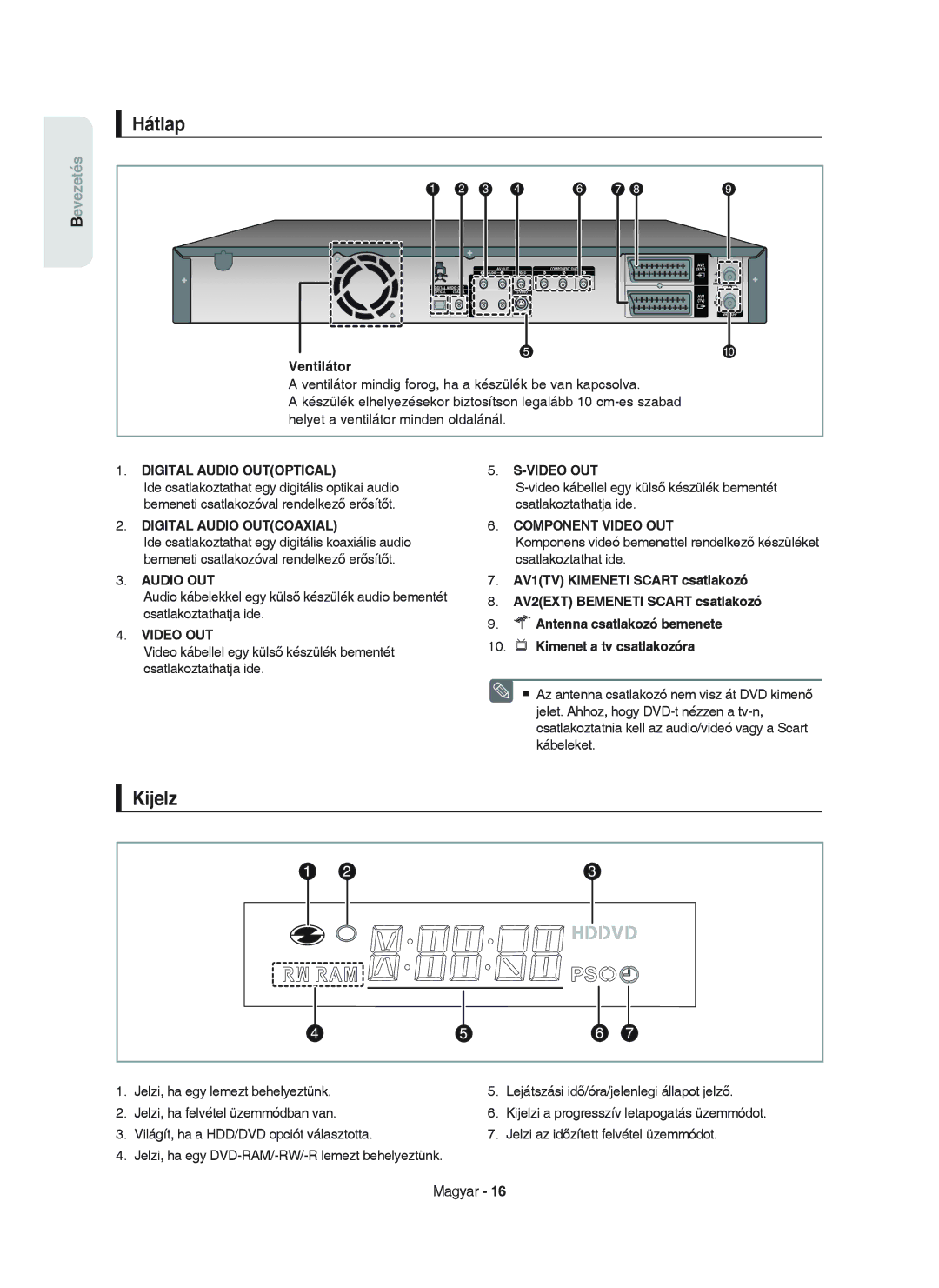 Samsung DVD-HR750/XEH manual Hátlap, Kijelz 