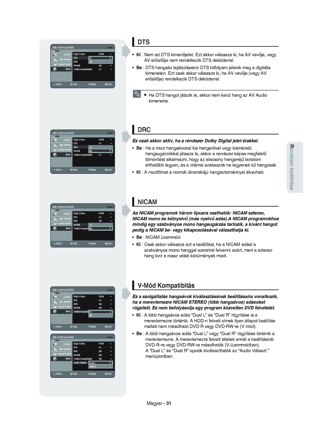 Samsung DVD-HR750/XEH manual Dts, Mód Kompatibitás 