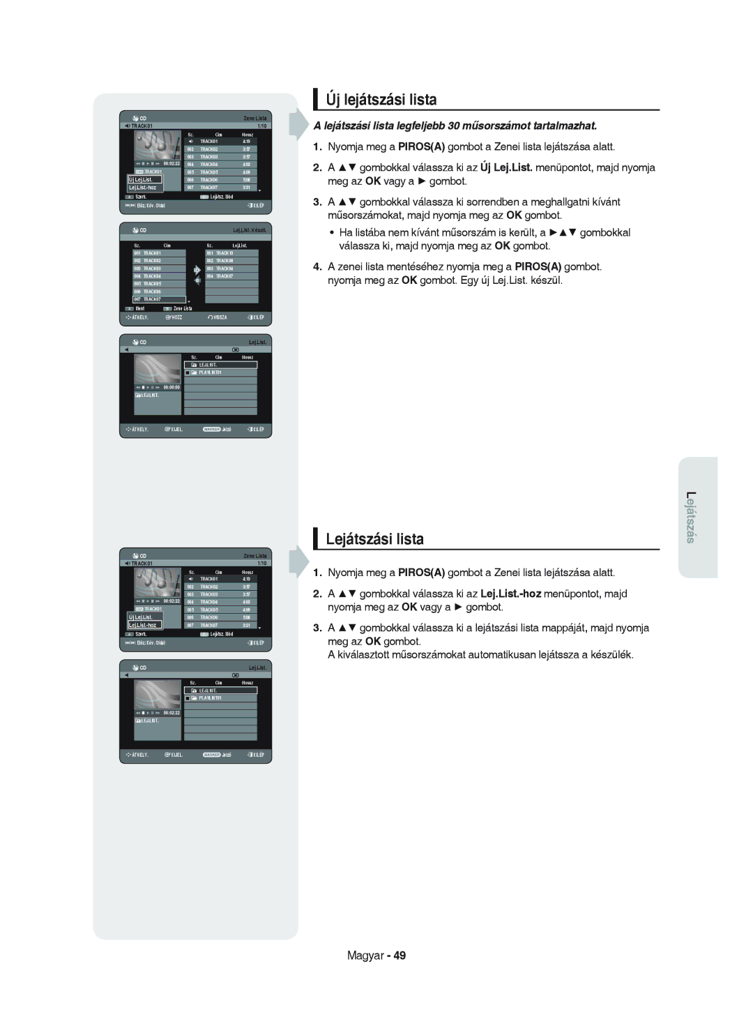 Samsung DVD-HR750/XEH manual Új lejátszási lista, Lejátszási lista, Lej.List 