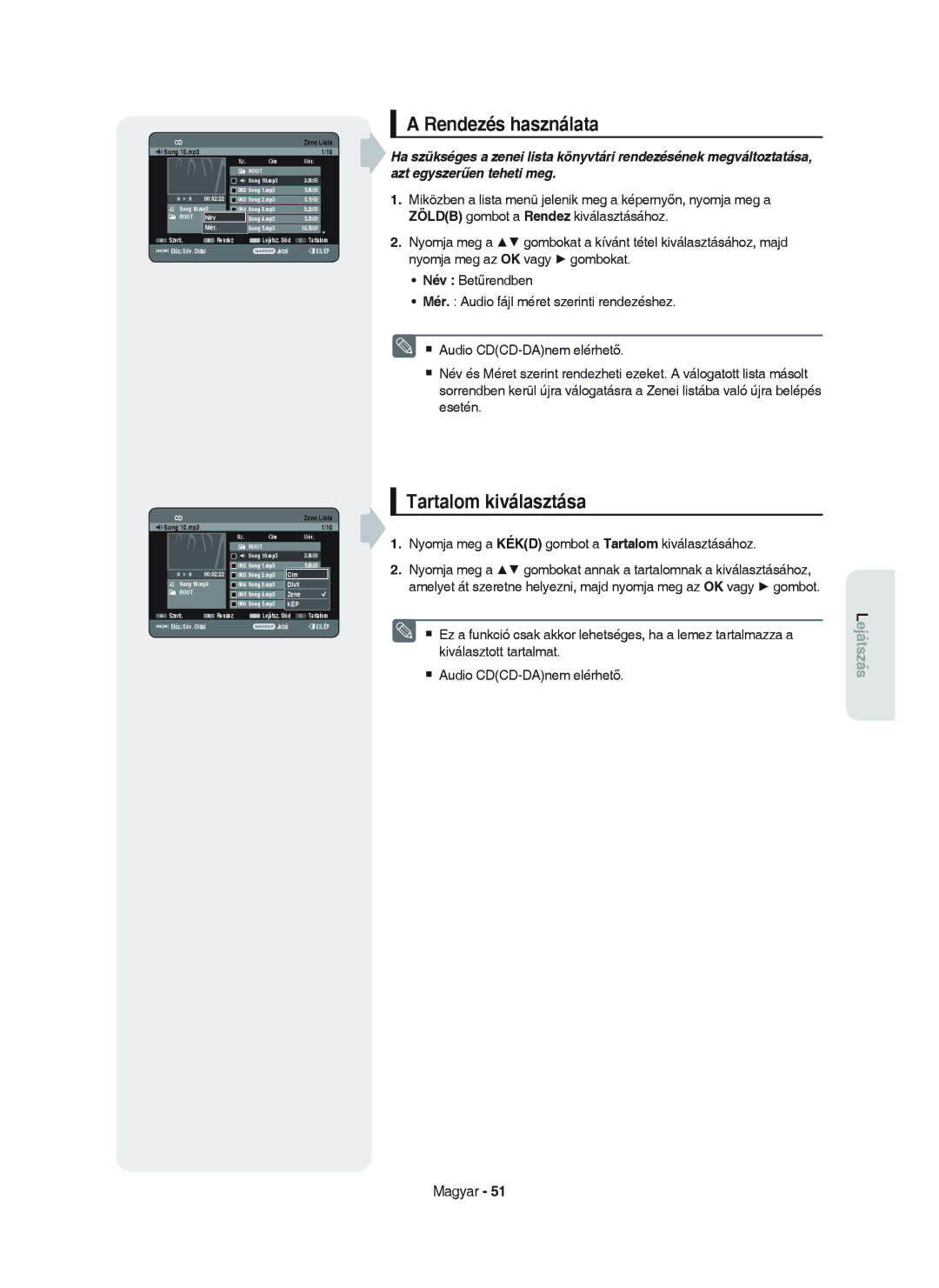 Samsung DVD-HR750/XEH manual Rendezés használata, Tartalom kiválasztása, Mér 