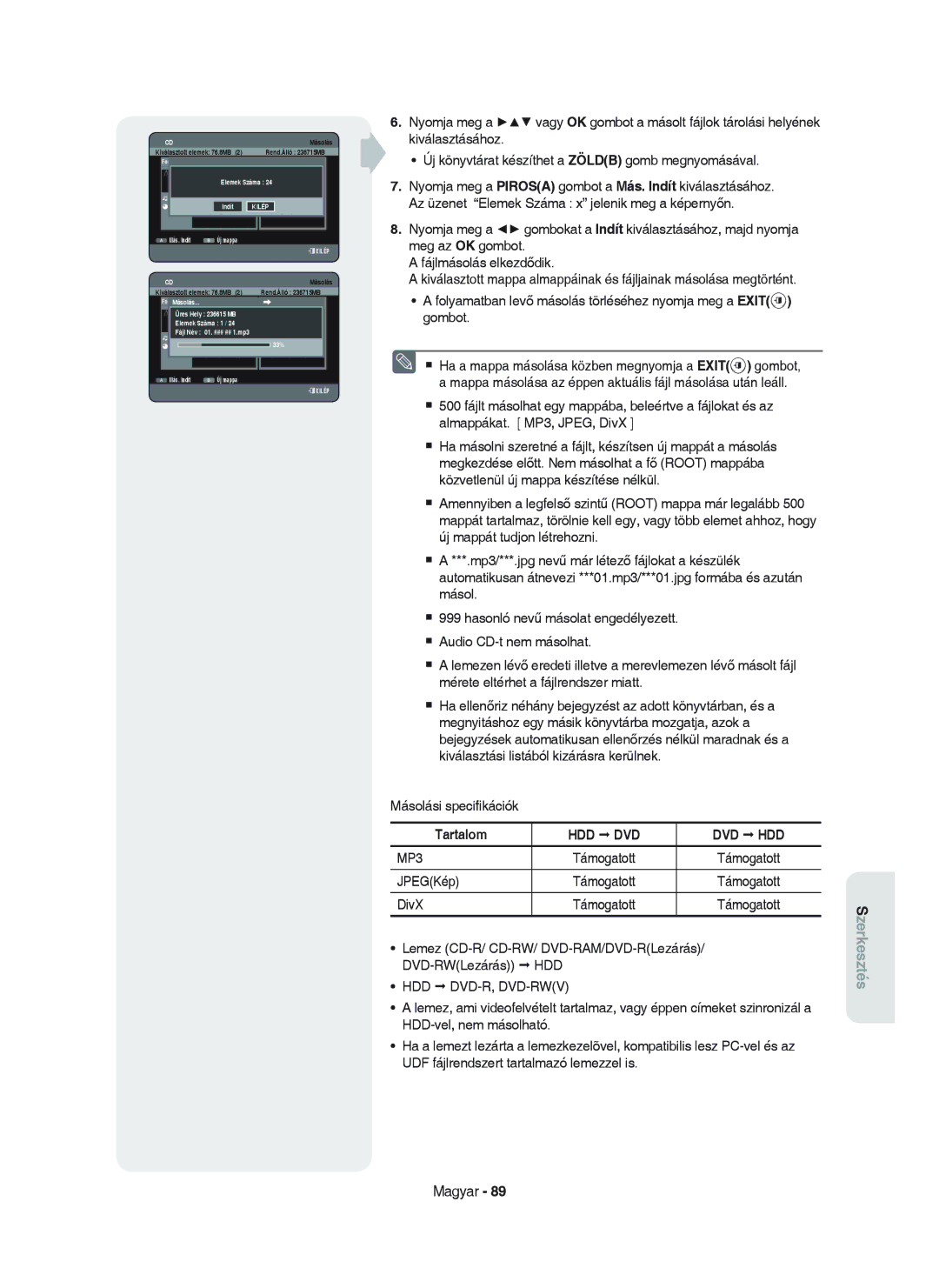 Samsung DVD-HR750/XEH manual Hdd Hdd Dvd-R, Dvd-Rwv, Száma 