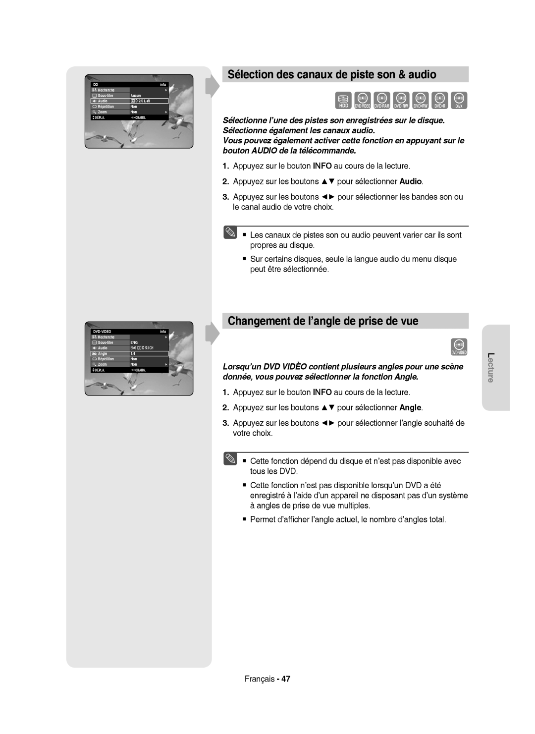 Samsung DVD-HR755/XEF manual Szxckld, Sélection des canaux de piste son & audio, Changement de l’angle de prise de vue, Eng 