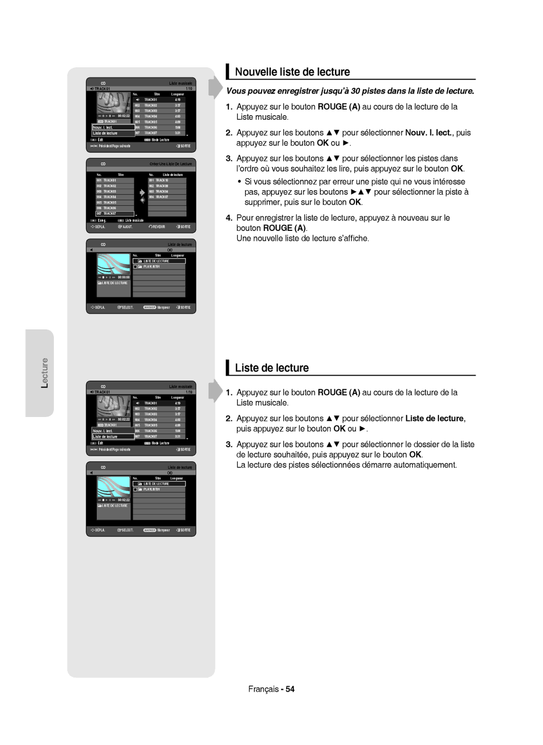 Samsung DVD-HR753/XEF, DVD-HR755/XEF manual Nouvelle liste de lecture, Liste de lecture, Nouv. l. lect 