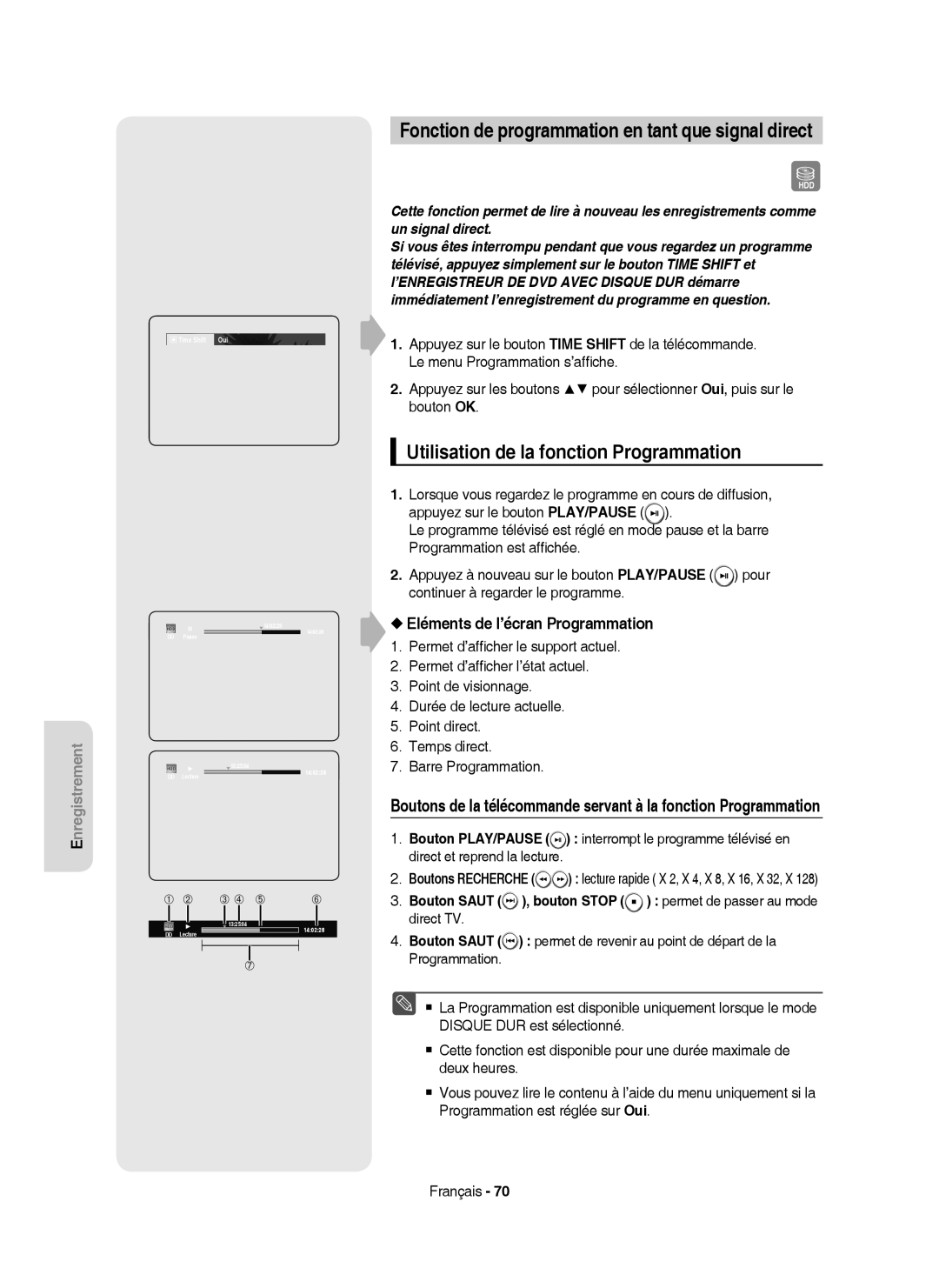 Samsung DVD-HR753/XEF manual Fonction de programmation en tant que signal direct, Utilisation de la fonction Programmation 