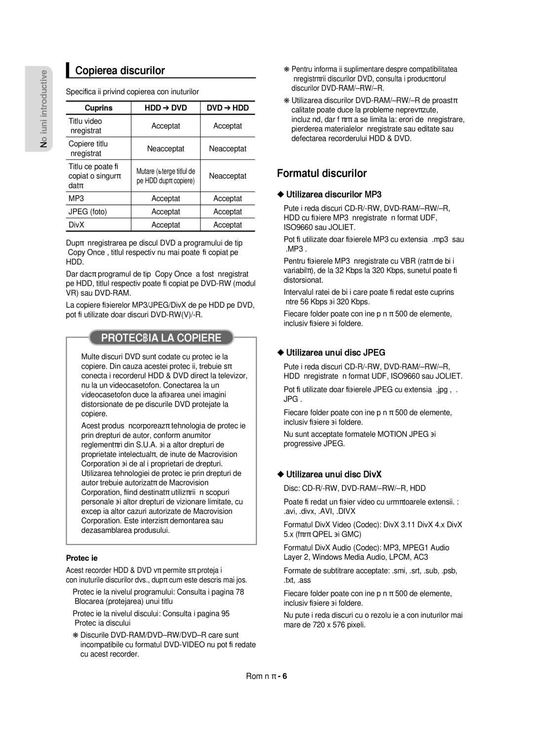 Samsung DVD-HR755/AUS manual Copierea discurilor, Formatul discurilor, Utilizarea discurilor MP3, Utilizarea unui disc Jpeg 