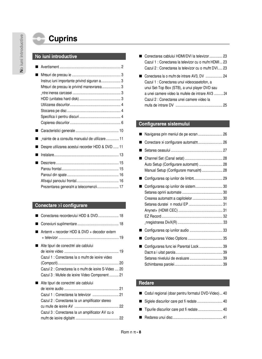 Samsung DVD-HR755/EUR, DVD-HR755/AUS, DVD-HR753/EUR manual Cuprins 