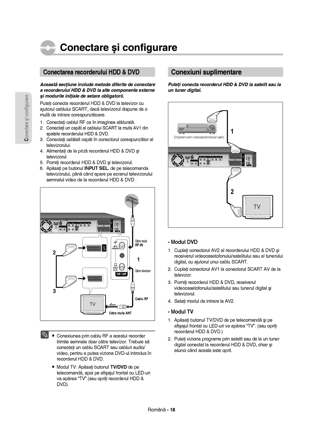 Samsung DVD-HR755/AUS, DVD-HR753/EUR, DVD-HR755/EUR manual Conectarea recorderului HDD & DVD, Modul DVD, Modul TV 