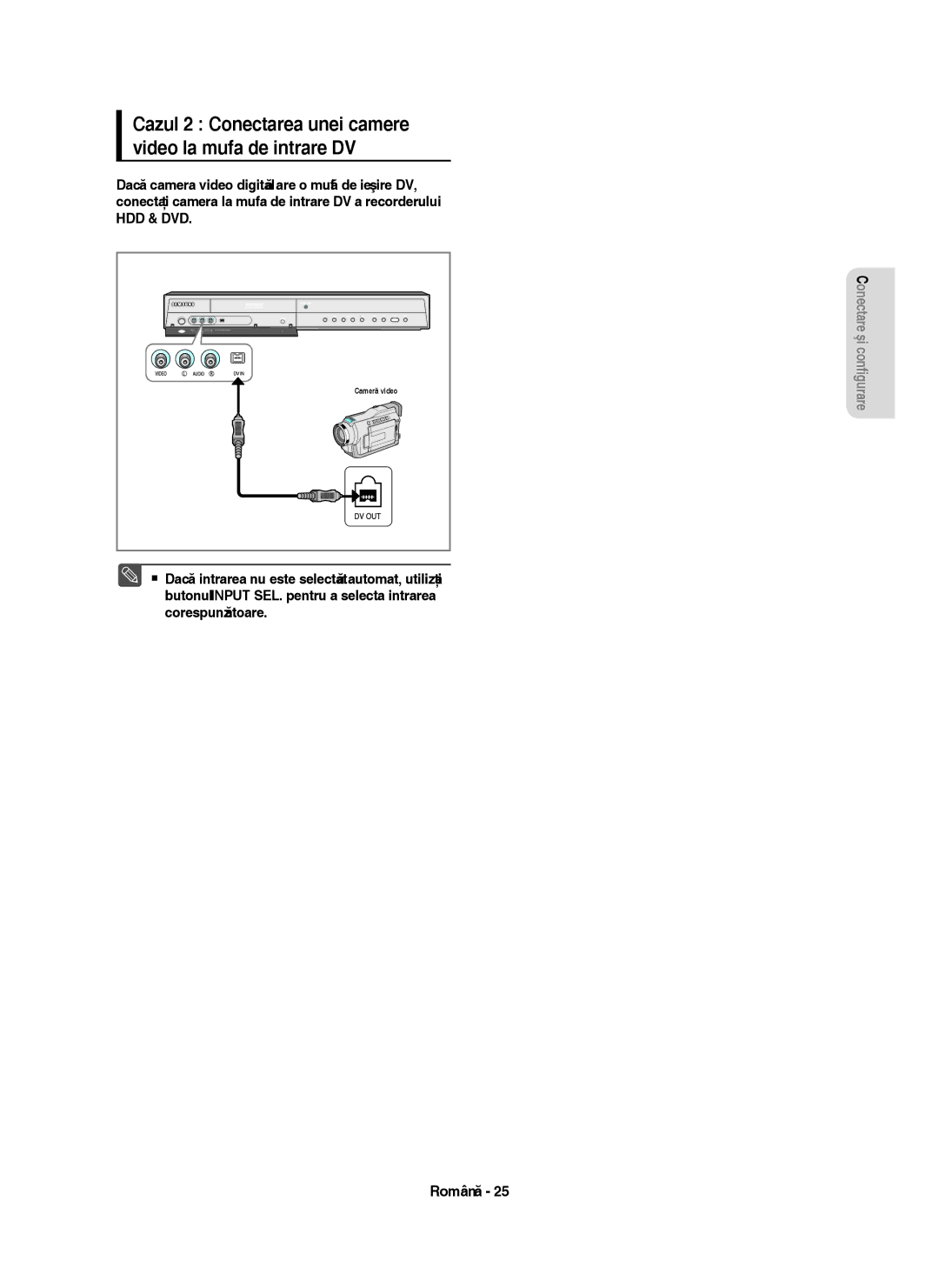 Samsung DVD-HR753/EUR, DVD-HR755/AUS, DVD-HR755/EUR manual Cazul 2 Conectarea unei camere video la mufa de intrare DV 