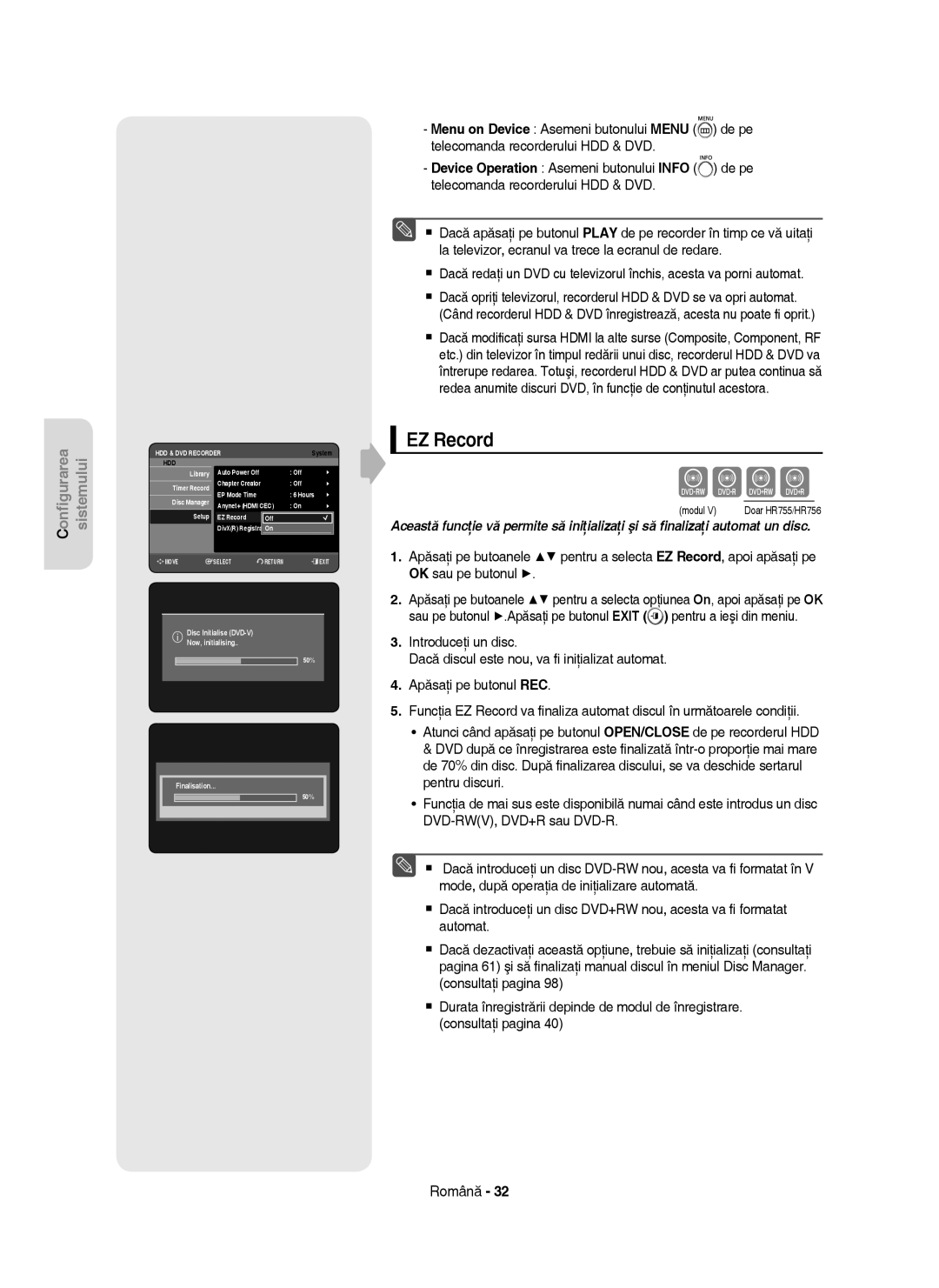 Samsung DVD-HR755/EUR, DVD-HR755/AUS, DVD-HR753/EUR manual EZ Record 