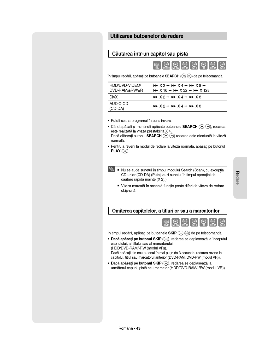 Samsung DVD-HR753/EUR, DVD-HR755/AUS, DVD-HR755/EUR Utilizarea butoanelor de redare, Căutarea într-un capitol sau pistă 