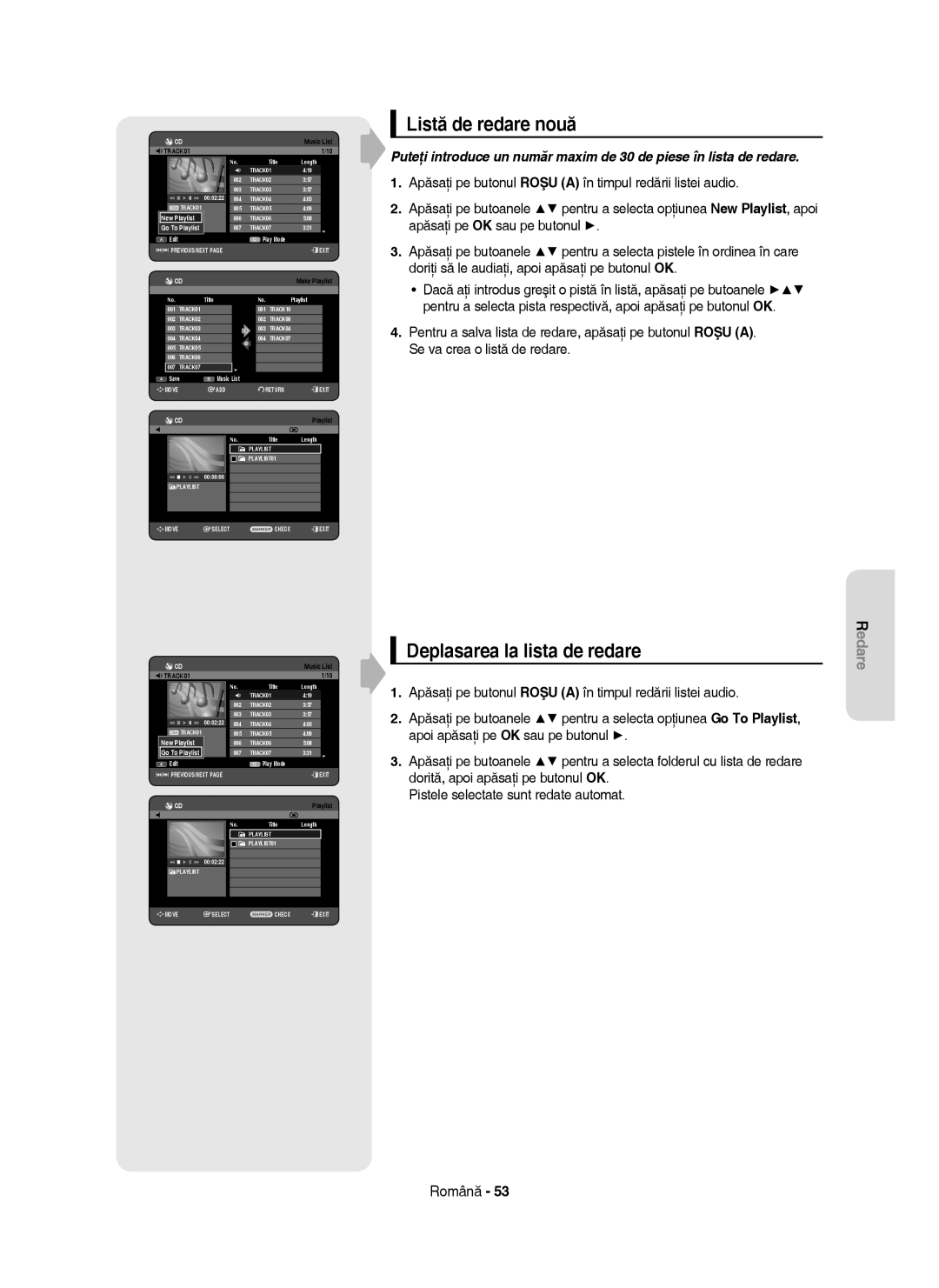 Samsung DVD-HR755/EUR, DVD-HR755/AUS, DVD-HR753/EUR manual Listă de redare nouă, Deplasarea la lista de redare 